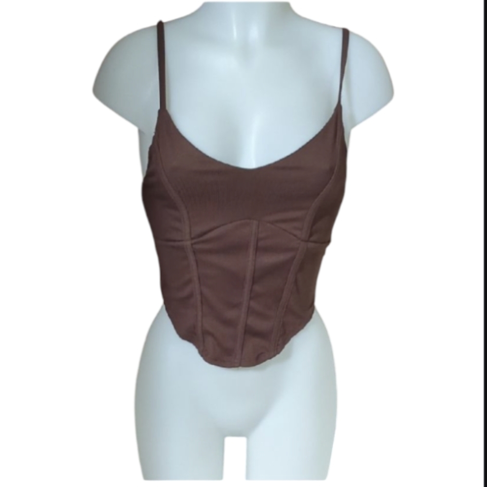 Size S Brown Ribbed Tank Top